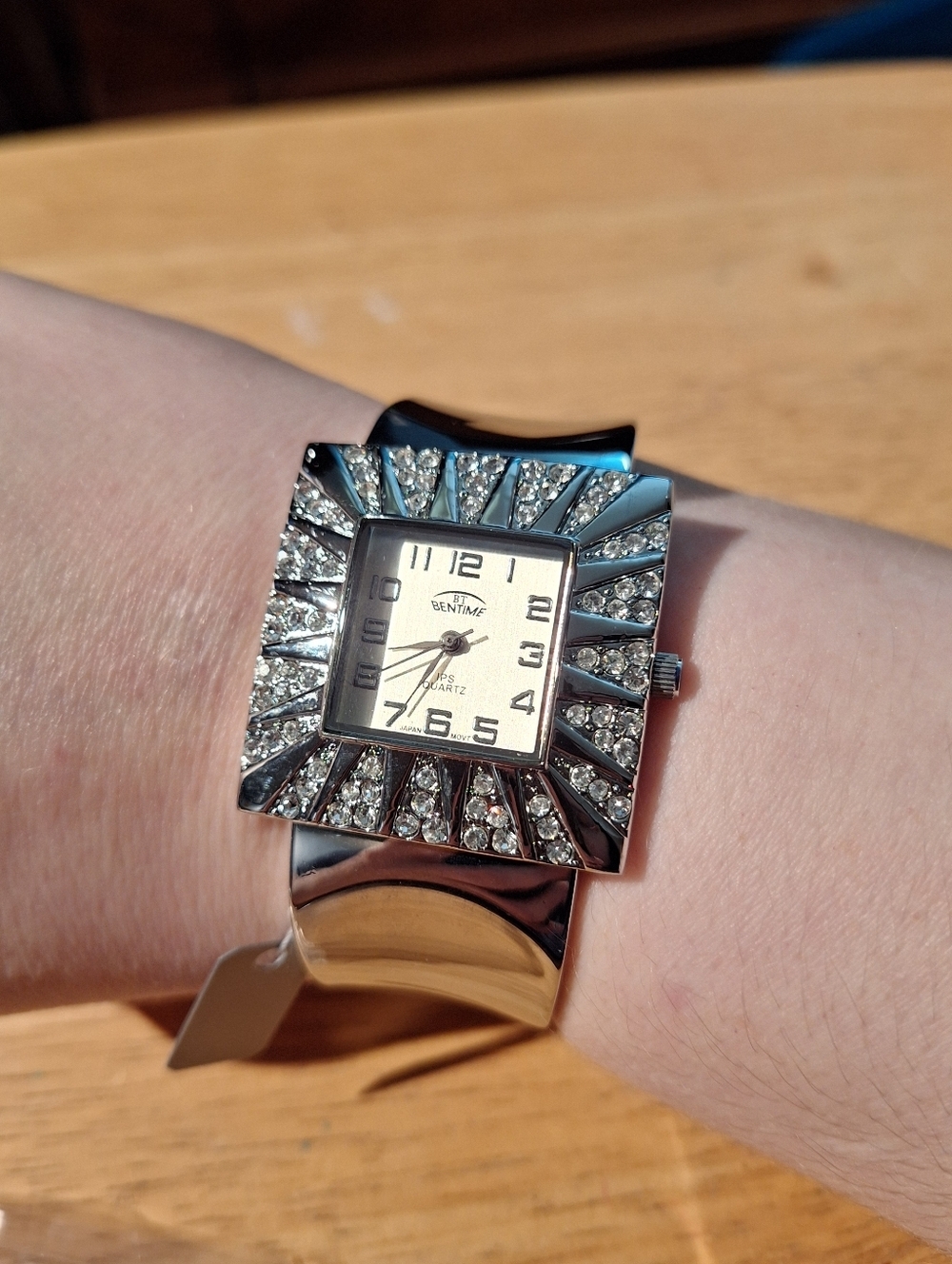BT Bentime Rhinestone Quartz Cuff Bracelet Watch